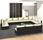 Patio Furniture Sets 13 Piece Garden Lounge Set with Cushions Black Poly Rattan