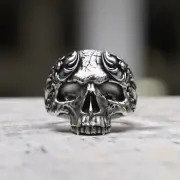 Handcrafted 925 Sterling Silver Baroque Skull Ring - Ornate Floral Gothic