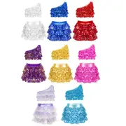 Girls Shiny Sequin Crop Tops and Mini Skirt Latin Jazz Salsa Rumba Dance Costume