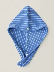 WENSHUO Azure Holiday-Striped Hair Towel Wrap-Drying Tool,100% Combed Cotton,Luxury Hair Dry Towels,Super Absorbent with Button Fasten(Pack of 1)