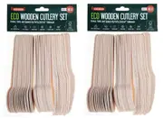96Pcs Wooden Cutlery Set Disposable MIX Knives Forks Spoons Party Eco