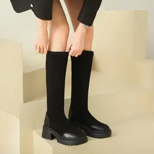 中長馬丁靴女短靴2023新款小個子春秋單靴中筒切爾西粗跟高跟鞋子