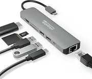 Plugable 7-in-1 USB C Hub Multiport Adapter with Ethernet - Compatible with Mac, Windows, Chromebook, Dell XPS and Thunderbolt 3 (87W Charging, Gigabit Ethernet, 4K HDMI, 2X USB, SD/microSD)