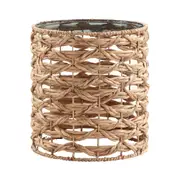 Agnes Side Table Bedside Round Glass Top Woven