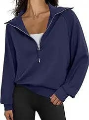 [Trendy Queen] Womens Oversized Sweatshirts Half Zip Pullover Long Sleeve Quarter Zip Hoodies Teen Girls Fall Y2K Clothes