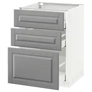 METOD base cabinet with 3 drawers, white Maximera/Bodbyn grey, 60x60x80 cm
