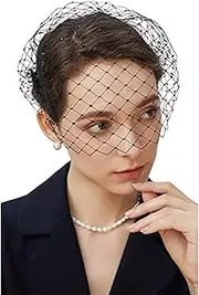TRADERPLUS Women's Mesh Veil Headband Black Wedding and Party Vintage Fascinator Mesh Lace Headband of the 1920s