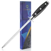 8" Diamond Sharpener Bar Damascus Kitchen Knife Oval Sharpening Rod G10 Handle