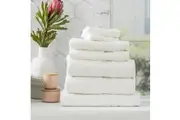 7pc Renee Taylor Stella Face Hand Bath Towel Mat Set 650 GSM Bamboo Cotton White
