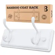 Wooden Coat Rack, Wall-Mounted Organizer for Closet, Entryway, 2 Hooks White