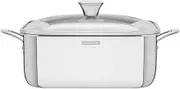 Tramontina Grano Stainless Steel Square Casserole Dish with Tri-Ply Body, Handles and Glass Lid, 7.3 Litre Capacity