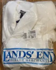 Vintage Lands' End Robe White Turkish Terry Womens Medium 10 - 12 Belted New