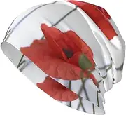 [ZaKhs] Red Flower Bud Print Beanie Hat Winter Warm Knit Hat Soft Skull Cap for Women Men, Black, One Size