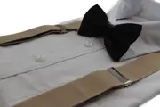 Mens Latte 100Cm Wide Suspenders & Black Bow Tie Set