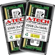 A-Tech RAM 32GB (2x16GB) DDR4 3200MHz SODIMM PC4-25600 (PC4-3200AA) CL22 1.2V Non-ECC SO-DIMM 260 Pin - Laptop & AIO Computer Memory Upgrade Kit