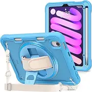 ProCase Rugged Case for iPad Mini 7th(A17 Pro) 2024 / 6th Generation 8.3" 2021, Heavy Duty Shockproof Rugged Cover with Hand Strap 360 Degree Rotatable Kickstand Protective for iPad Mini 8.3 -Blue