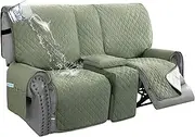 Smarcute 100% Waterproof Reclining Loveseat with Middle Console Slipcover, 2 Seat Reclining Sofa Covers Washable for Kids, Dogs, Pets (Pale Aqua, 2 Seat Recliner Cover with Console)