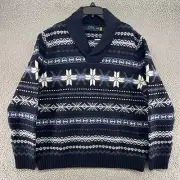 Polo Ralph Lauren Sweater Mens 2XL XXL Blue Snowflake Fair Isle Shawl Pullover