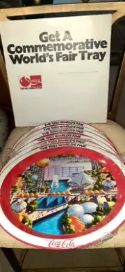 6 COCA COLA COKE 1982 NASHVILLE TN WORLD'S FAIR SERVING TRAYS & SIGN FREE USPS