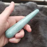 Jade massage wand, Green untreated natural stone, body cervical yoni care