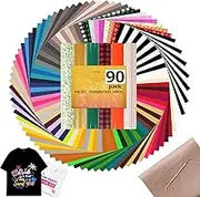 HTVRONT HTV Heat Transfer Vinyl Bundle, 90 Pack 12" x 10" Iron on Vinyl for t Shirts, 58 Assorted Colors HTV Vinyl with Teflon Sheet & Weeding Tools, Includes Glitter, Floral, Plaid, Neon, Geometric