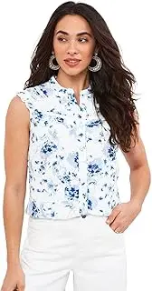 [Joe Browns] Women's Oversized Collar Sleeveless Broderie Detail Button Down Blouse