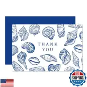 Whaline 24 Pack Ocean Thank You Cards Blue Sea Shell Greeting Cards with Enve