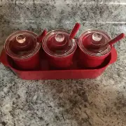 Vintage Crate And Barrel Acrylic 10 Piece Condiment Set Covered