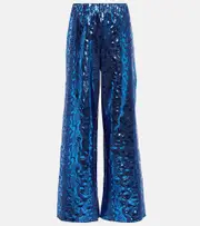 [Oseree] Oséree Metallic snake-print wide-leg pants AU 10 blue