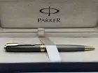 Parker Sonnet Ballpoint Pen Grey Grid Gold Clip Fine nib Blue Ink With Box