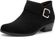 [Athlefit] Women's Chunky Low Heel Ankle Boots Classic Pointed Toe Side Zipper Booties