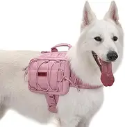 OneTigris Dog Backpack for Medium & Large Dogs, Mammoth Nylon Dog Pack Tactical Backpack Harness with Side Pockets for Hiking Walking Training Running (Pink, Large)