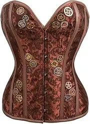 [WORNEW] Women's Steampunk Corset Women's Gothic Court Corset V-Neck Vintage Bustiers Steampunk Corset for Party Punk Corset (Color : Brown, Size : X-Large)