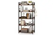Giantex 5-Tier Metal Frame Bookshelf Industrial Bookcase w/Hooks Corner Storage Rack Display Shelf