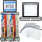 Moxweyeni Race Medal Display Wall Mounted Medal Hanger Running Bib and Medal Holder Hanging Medal Rack Display Square Shape Medal Holders with Bib Holder