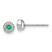 Solid 14k White Gold Simulated CZ and Emerald Halo Post Earrings