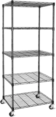 Adjustable 5-Shelf Heavy Duty Storage Unit on Wheels - Black (23.7x13.7x61)