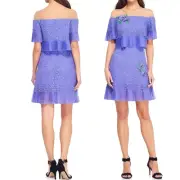 NWT Tadashi Shoji Abelle Off-The-Shoulder Lace Dress Wisteria Purple Size 10 NEW