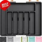 Expandable Cutlery Drawer Organiser, Adjustable Utensil Tray for Kitchen, Black