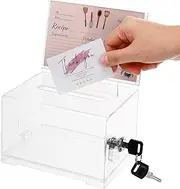Tofficu Acrylic Suggestion Box, Donation Cash Box with Lock and Sign Holder, Ballot Boxes for Fundraising Donation Bar School Voting (Clear)