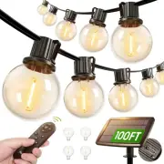 100FT Solar String Lights Outdoor with Remote, 54 LED Shatterproof Bulbs, Dimmab