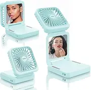 Rechargeable Portable Hands Free Fan, Mini Makeup Fan, 5 Speed, Mirror, Phone Stand, 2500mAh Backup Power, Digital Display, 32H Max Cooling Time, Neck Lanyard Battery Hand Fan for Travel
