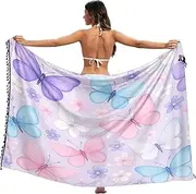 [RPLIFE] Butterflies Flowers Pastel Purple Women's Swimsuit Sarong Cover Up, Summer Beach Sarong Long, Large, Butterflies Flowers Pastel Purple, Medium
