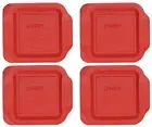 Pyrex 222-PC 8in Square Red Plastic Lid Cover for 2 Quart Glass Dish 4 Pack
