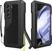 [YQODSZ] for Samsung Galaxy Z Fold 5 Metal Case with Fold5 S Pen Holder, Rugged Heavy Duty Z Fold 5 Case Screen Protector Kickstand Full-Body Protection Z Fold 5 5g Phone Case Black