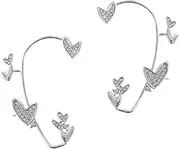 [ULDIGI] Elegant Rhinestone Heart Ear Clip Girls Hook Cuff Earrings Decorative Ear Jewelry for Special Events