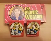1976 Bionic Woman Empty Display Box Mint Unpunched & 2 Original Sealed Wax Packs