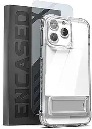 [ENCASED] Kickstand Case Designed for iPhone 14 Pro Max with Screen Protector - Crystal Clear Armor with Metal Stand/Ultra Protective MIL-SPEC Impact Guards (Retail Packaging)