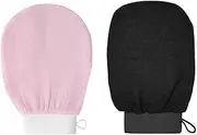 2pcs Exfoliating Mitt,Exfoliating Gloves，Body and Face Scrub, Remove Dead Skins and Impurities,Viscose Silk Material Exfoliating Glove for for Bath, Smoother and Healthier Skin (Back+Pink)