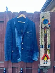 NWT Polo Ralph Lauren Blazer Boro Indigo Linen Sashiko Patchwork Jacket Sz 6